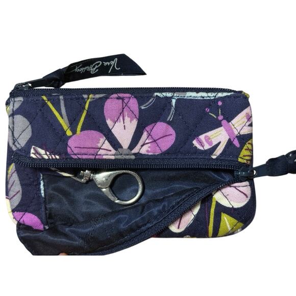 Vera Bradley Nightingale Floral Coin and Key Mini Wallet Pouch Navy Blue Purple - Picture 3 of 4